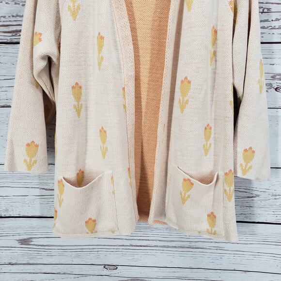 RosaLee Originals California Floral Knit Open Sweater Cardigan Size Medium - Picture 5 of 13